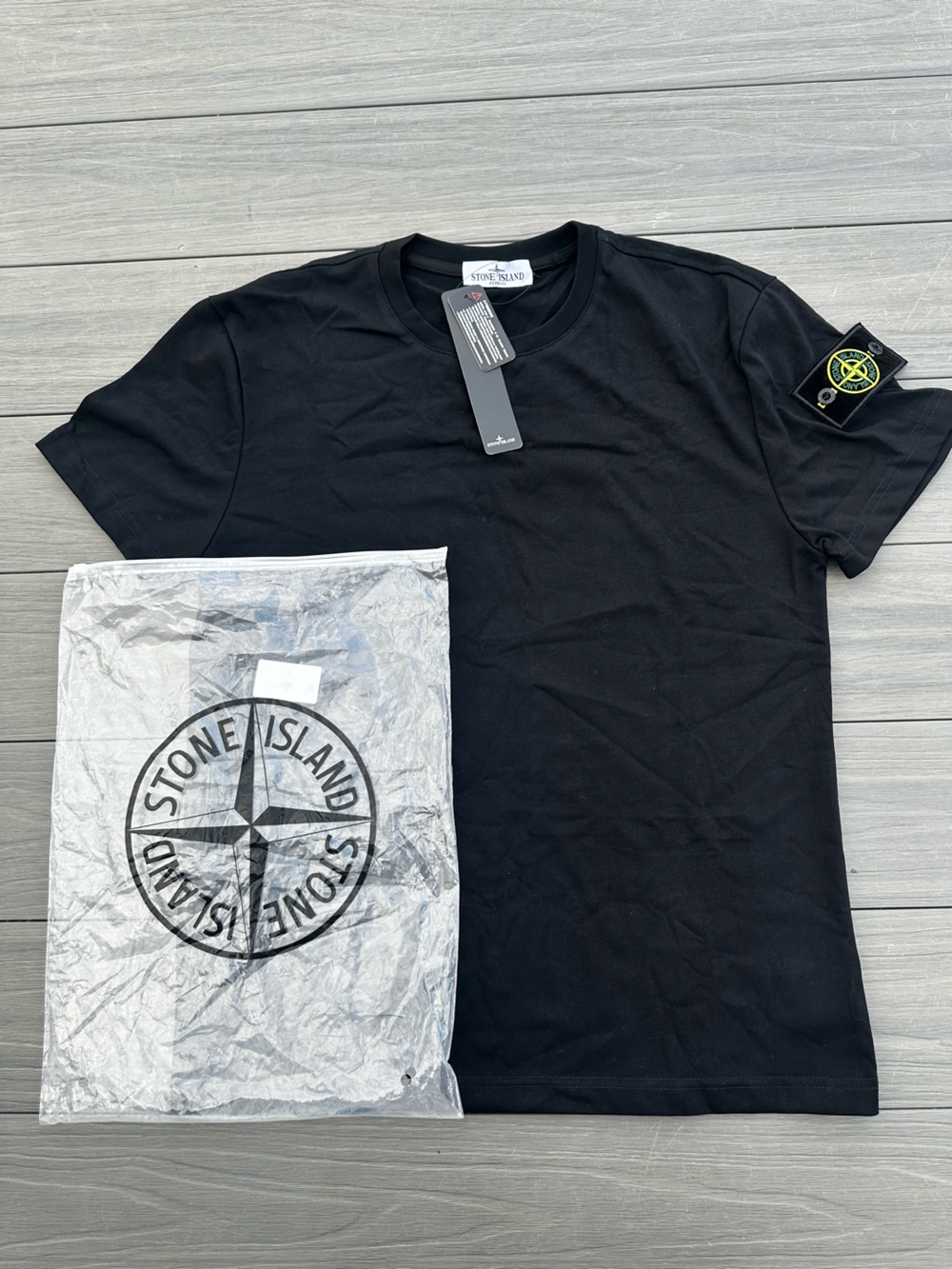 Stone Island Black Crewneck Tee - Logo Tag Visible